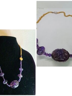Vtg Statement Carved Amethyst Gemstone Bead Necklace Brain Oddity Goth Purple